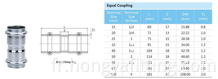 Raccord à sertir epual en acier inoxydable type v